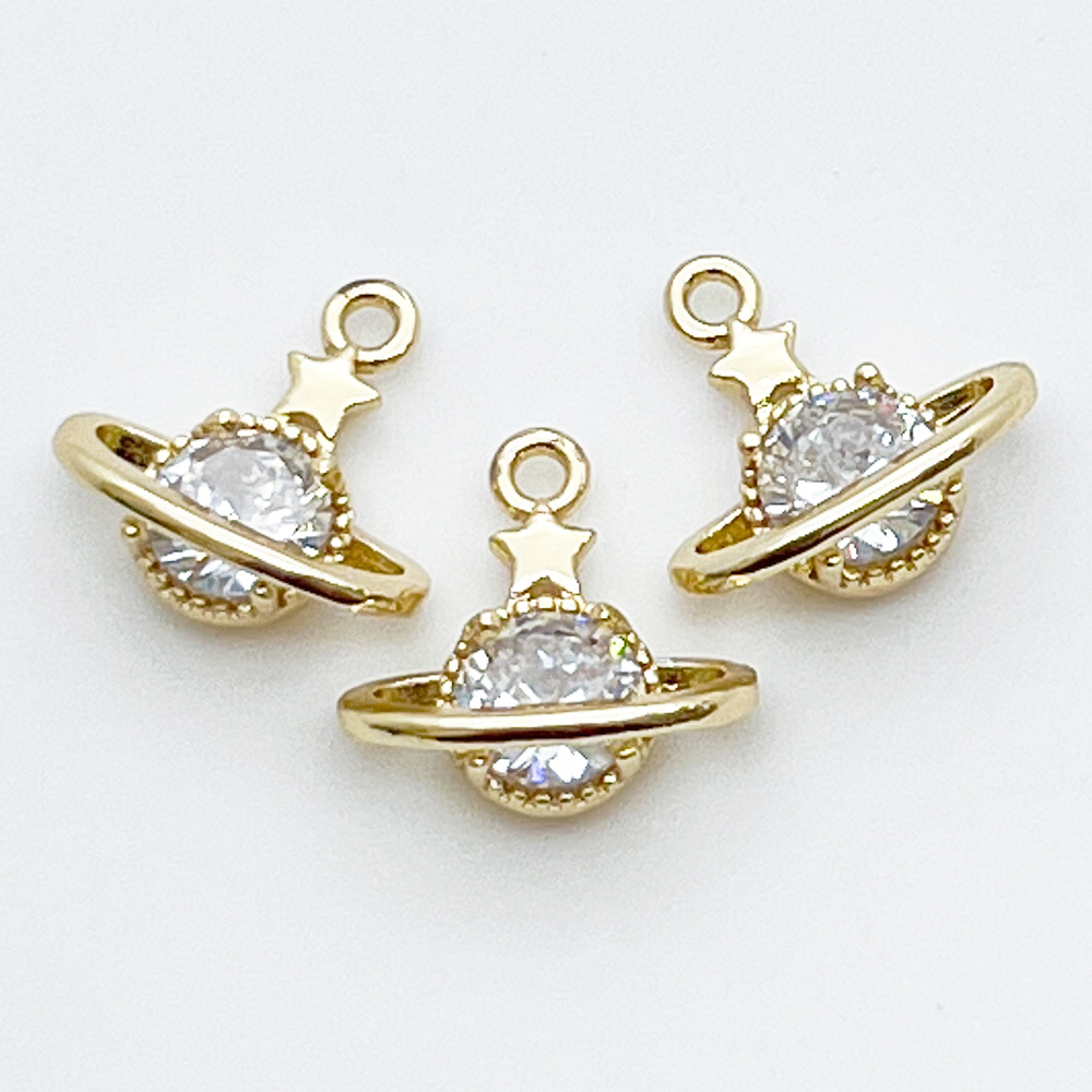 Подвеска Планета, цвет светлое золото, фианит, размер 13*13 мм, цена за 1 шт