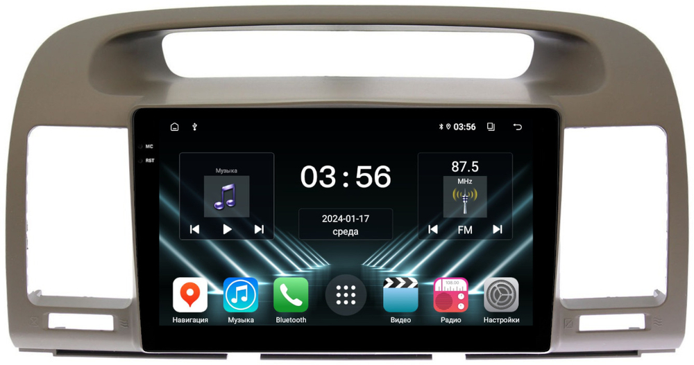 Магнитола Toyota Camry 30 2001-2006 (рамка оливковая) - FarCar DX9-8200L монитор 9.5" IPS на Android 13, 4+64Гб, CarPlay