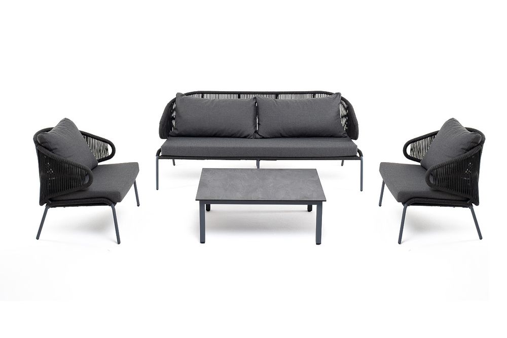 "Милан" лаунж-зона 5-местная плетеная из роупа (веревки), каркас алюминиевый серый, роуп темно-серый