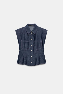 ZARA РУБАШКА С БАСКОЙ, ИНДИГО