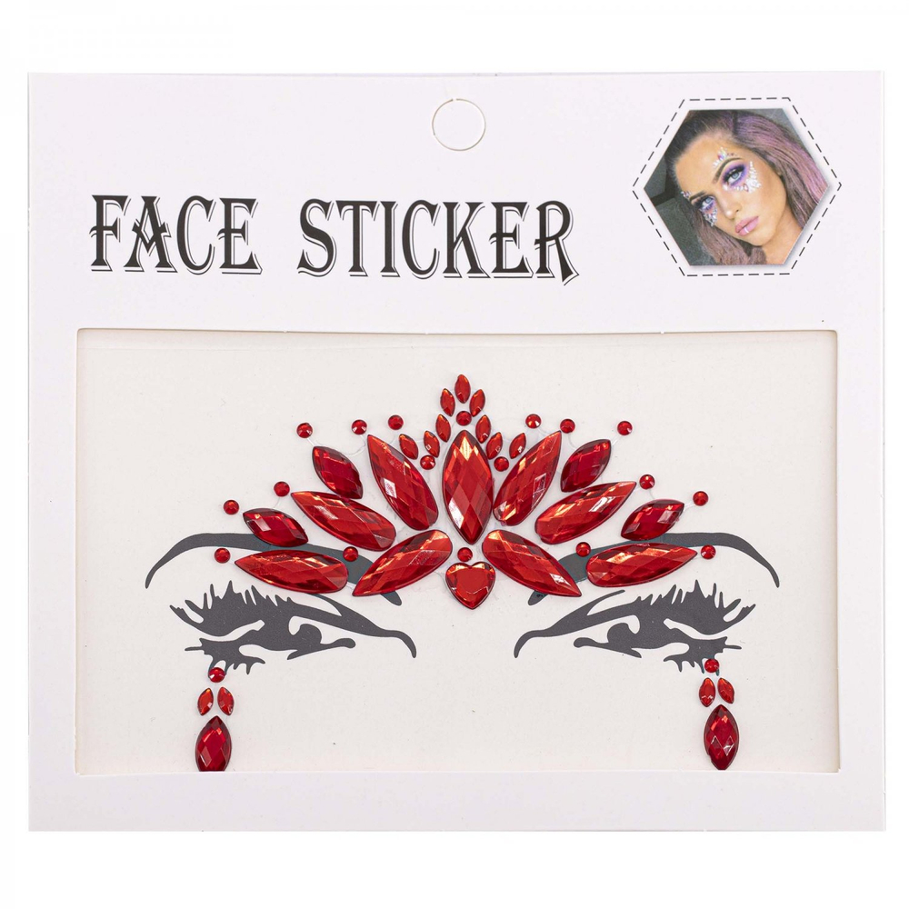 Наклейки-стразы Alingar, акриловые, "Декор для лица", оформление зоны лба и глаз, ассорти, пакет с европодвесом