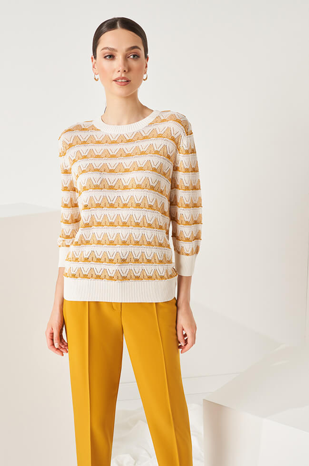 22825 Джемпер женский (горчично-молочный)