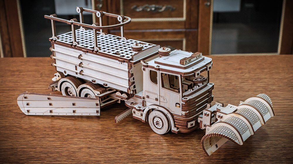 Снегоуборочная машина (Snow Truck) от EWA - Деревянный конструктор, сборная механическая модель, 3D пазл
