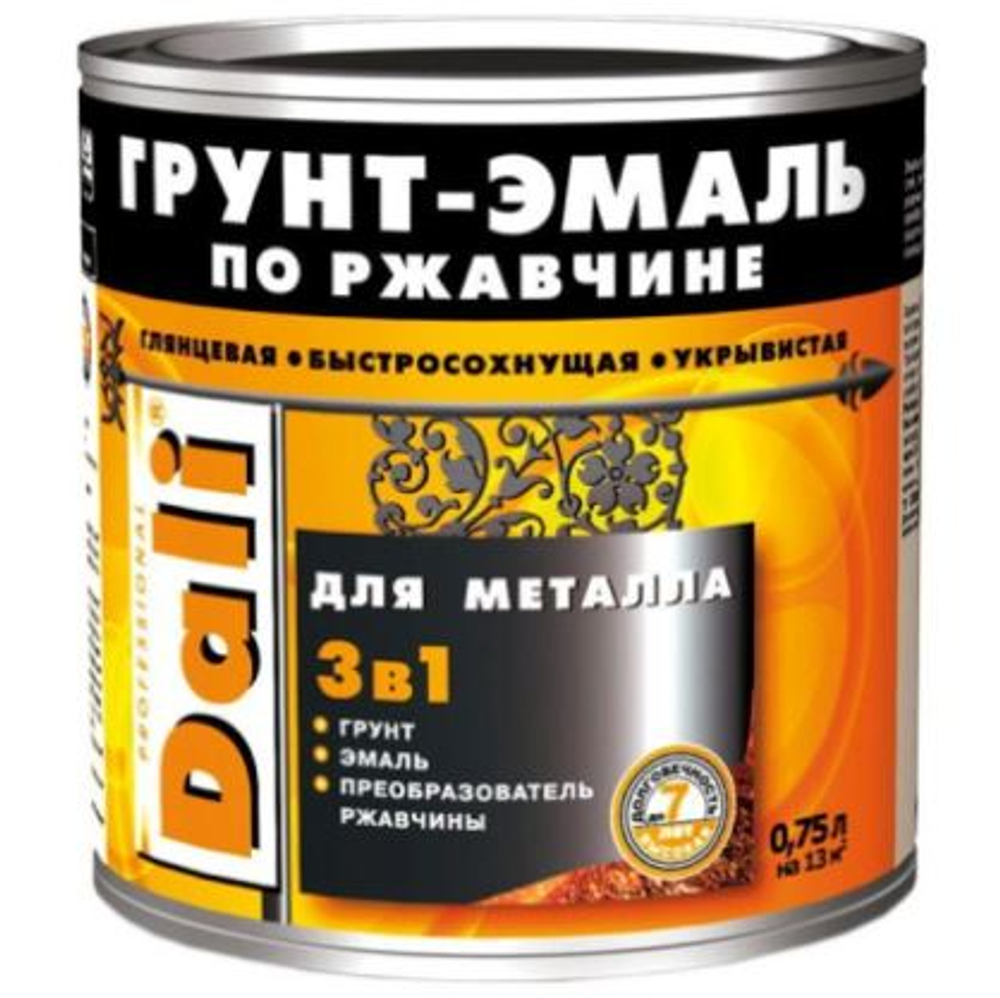 Грунт-эмаль по ржавчине гладкая глянцевая зеленый мох 0,75л DALI