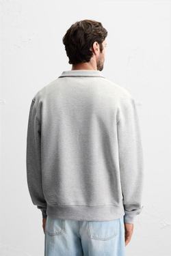 ZARA БАЗОВАЯ ТОЛСТОВКА С ВОРОТНИКОМ НА МОЛНИИ, СЕРЫЙ МЕЛАНЖ