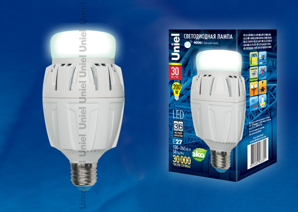 LED-M88-30W/NW/E27/FR ALV01WH Лампа светодиодная с матовым рассеивателем. Материал корпуса алюминий. Цвет свечения белый. Серия Venturo. Упаковка картон. TM Uniel