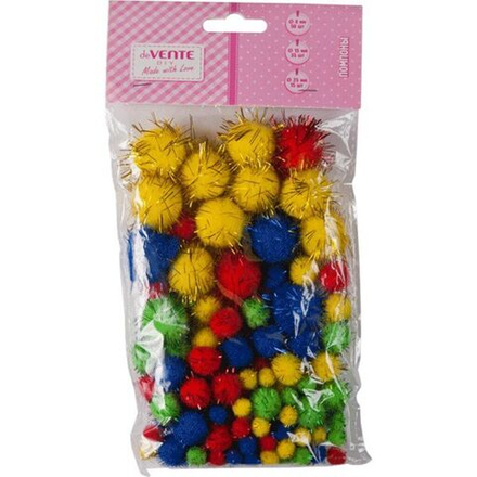 Набор "Помпоны 100шт. с блестками, ассорти размеров и цветов