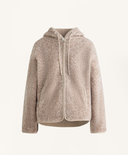 Oysho Куртка из искусственной овчины с капюшоном, серо-коричневый меланж