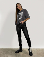 Штаны 3037 Ku Qian с напылением скинни утепленные с одной пуговицей и пряжкой\Черный шоурум