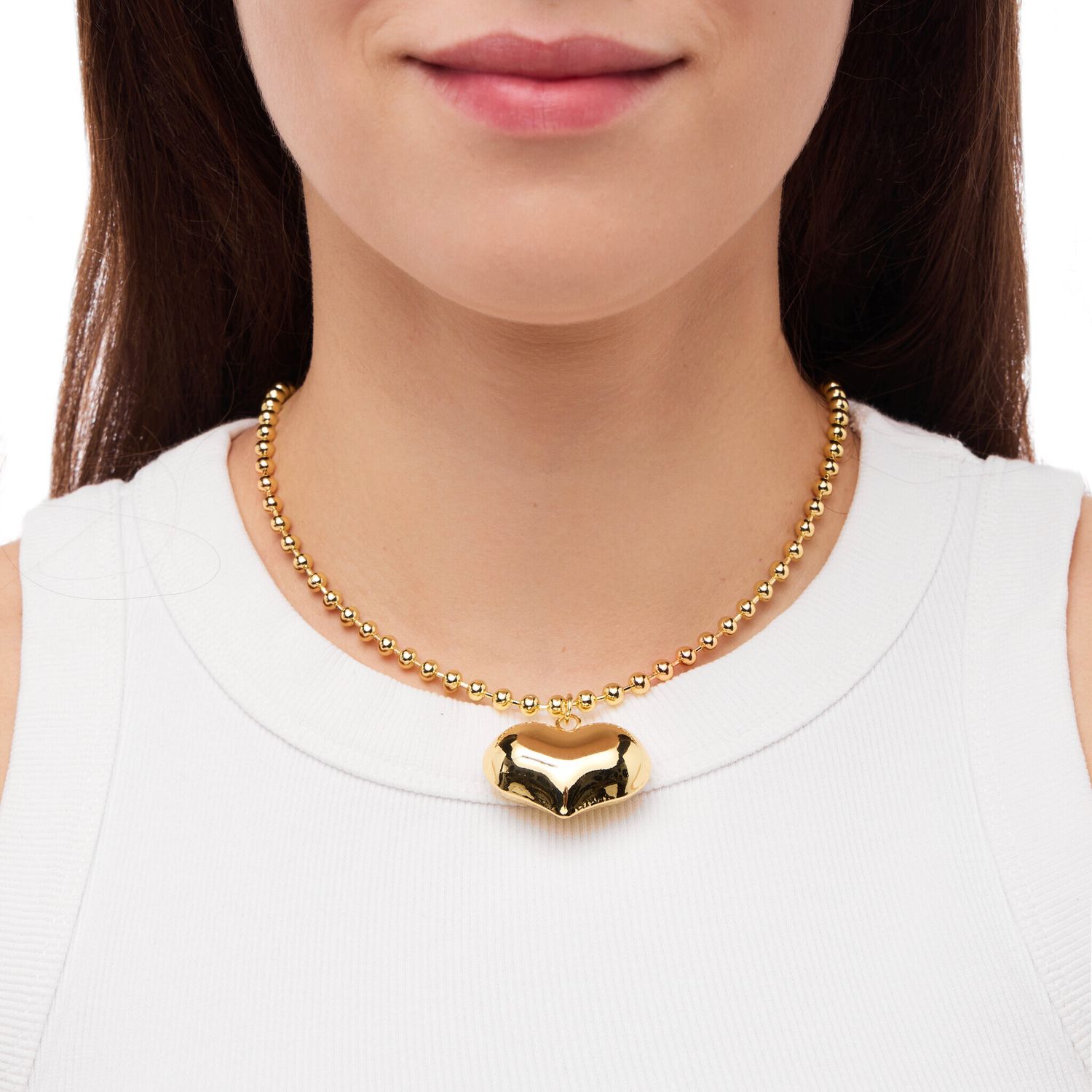 Колье Gold Chain Of Balls Necklace - Big Heart