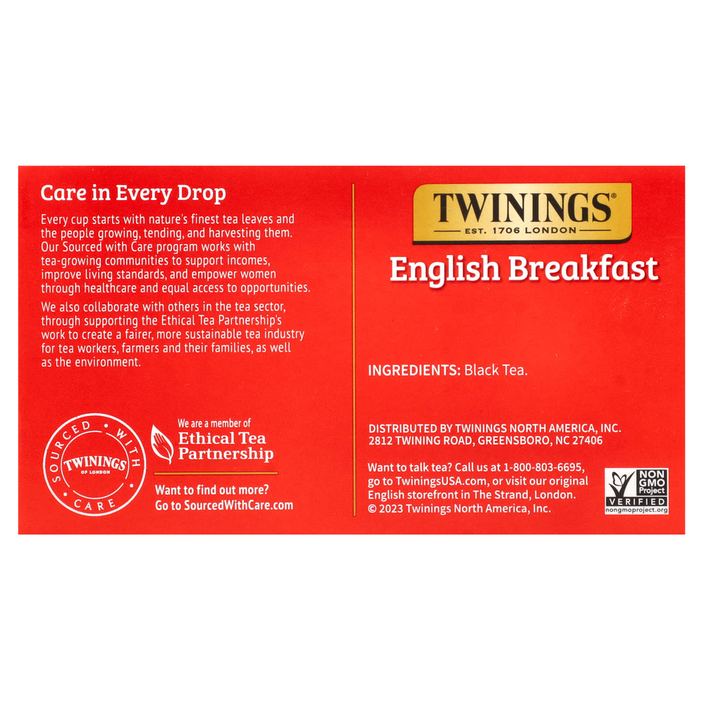 Twinings, Pure Black Tea, English Breakfast, 50 чайных пакетиков, 100 г (3,53 унции)