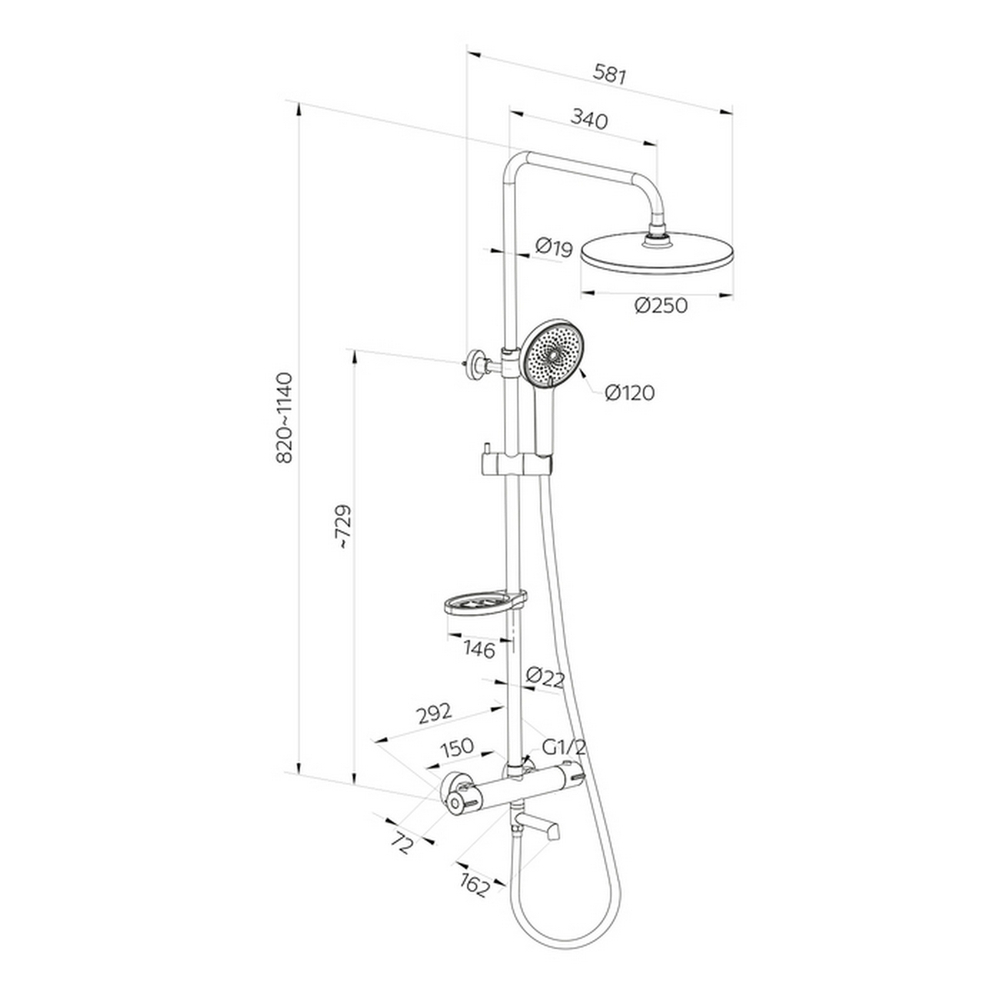 Душевая система термостат Milardo ILSBLTHM06 "Ideal Spa" лейка "Тропический душ"  ЧЕРНЫЙ матовый