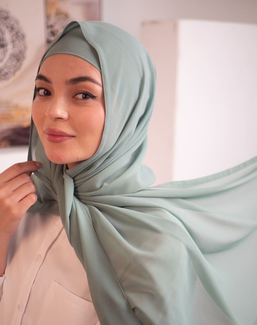 хиджаб шарф светло-зеленый  шифон
