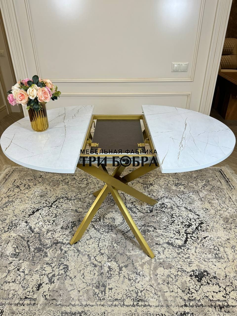 Стол круглый раздвижной "Лофт", белый каспий