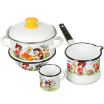 Набор эмалированной посуды 5 пр, кастр 1.5 л, ковш 1 л, круж 0.25 л, салат 0.8 л, Керчь, Улыбка