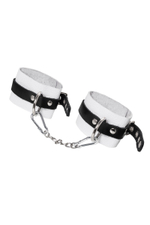 Бело-черные мягкие оковы с одним ремешком и люверсами
