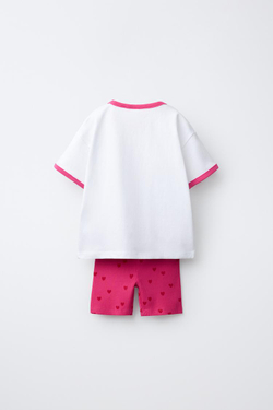 ZARA КОМПЛЕКТ ИЗ ФУТБОЛКИ И ВЕЛОСИПЕДОК С ЦВЕТОЧНЫМ ПРИНТОМ, БЕЛЫЙ