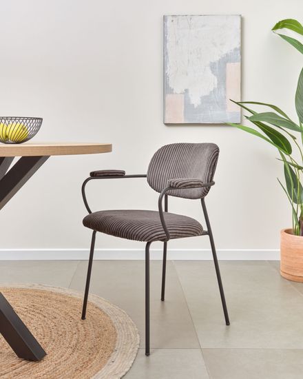 ARYA Стол  Ø 119 с бежевой столешницей с отделкой из меламина на стальных ножках с черной отделкой