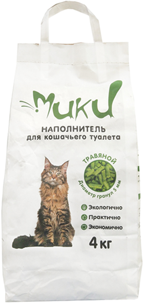 Наполнитель Мики травяной, впитывающий - 4 кг