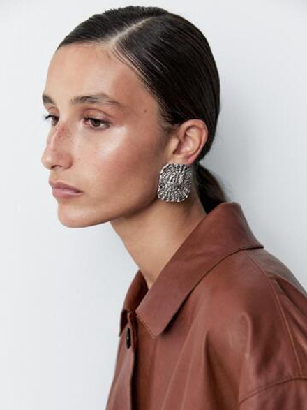 Massimo Dutti Серьги-медальоны с рельефным узором, серебряный