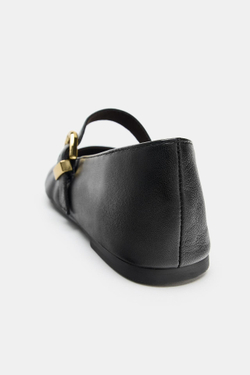 ZARA КОЖАНЫЕ БАЛЕТКИ С ПРЯЖКОЙ, ЧЕРНЫЙ