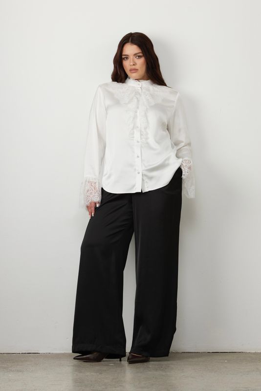 Блузка с отделкой из кружева, молочный