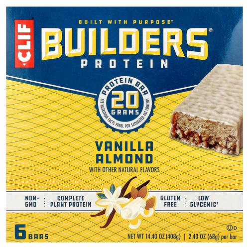 Clif Bar, Builders® Protein Bar, Vanilla Almond, 6 Bars, 2.4 oz (68 g) Each