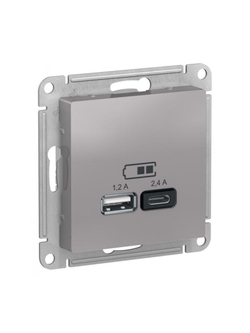Розетка USB AtlasDesign тип A+C 5В/2.4А 2х5В/1.2А механизм алюм. SE ATN000339