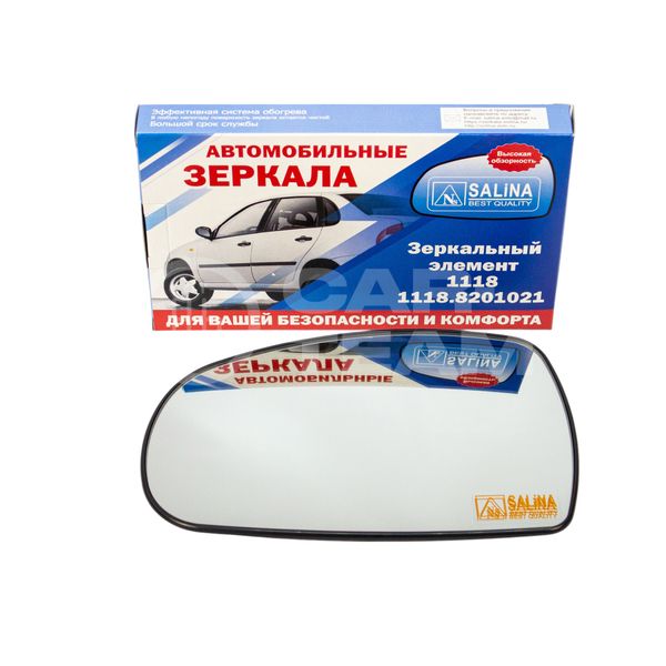 Зеркальный элемент на Лада Калина 1 (1117,1118,1119) белый (хром) с обогревом, левый (1шт) "Солина"