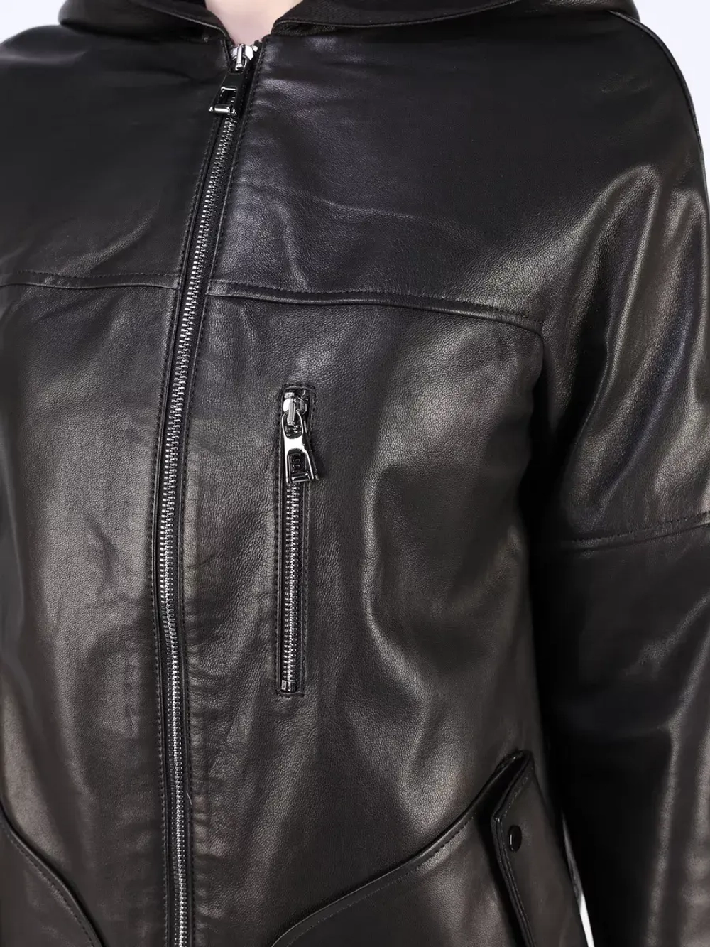 Кожаная куртка демисезонная с капюшоном