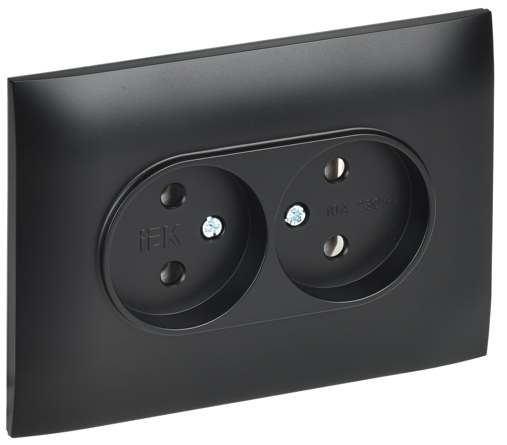 SKANDY Розетка 2-местная без заземления без защитных шторок 10А в сборе SK-R10Bl черный IEK