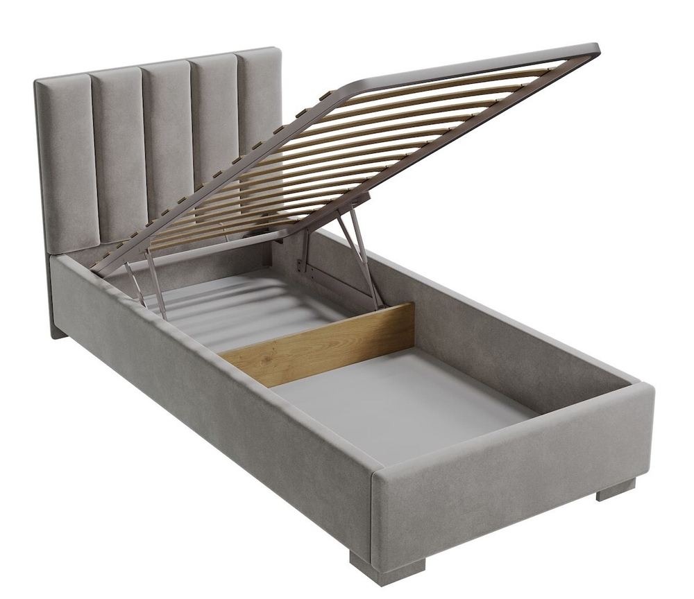 Кровать односпальная Наоми, велюр бежевый жемчуг