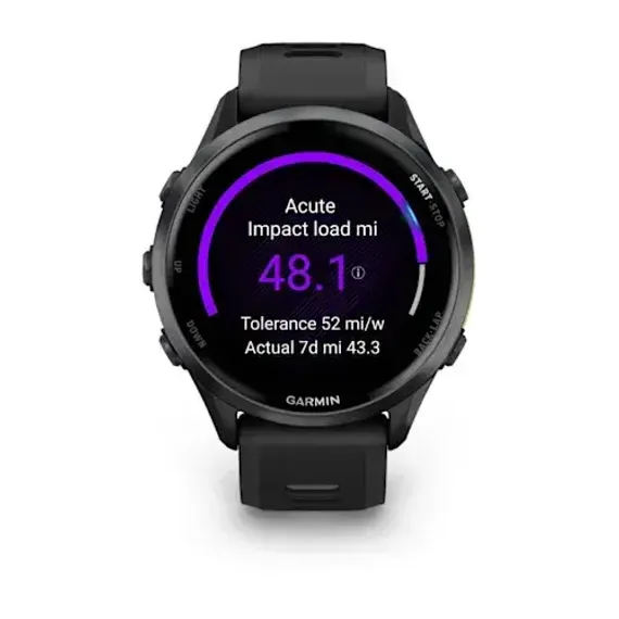 Умные часы Garmin Forerunner 970 угольно-серый DLC Titanium с черным корпусом и черным/прозрачным белым ремешком