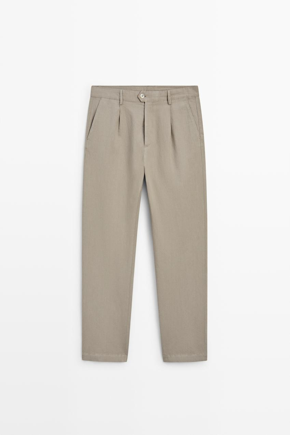 Massimo Dutti Прямые брюки из льна и хлопка с вытачками, бежевый