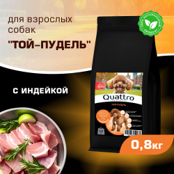 Корм сухой для взрослых собак породы Той-пудель, с индейкой, 800 гр, QUATTRO