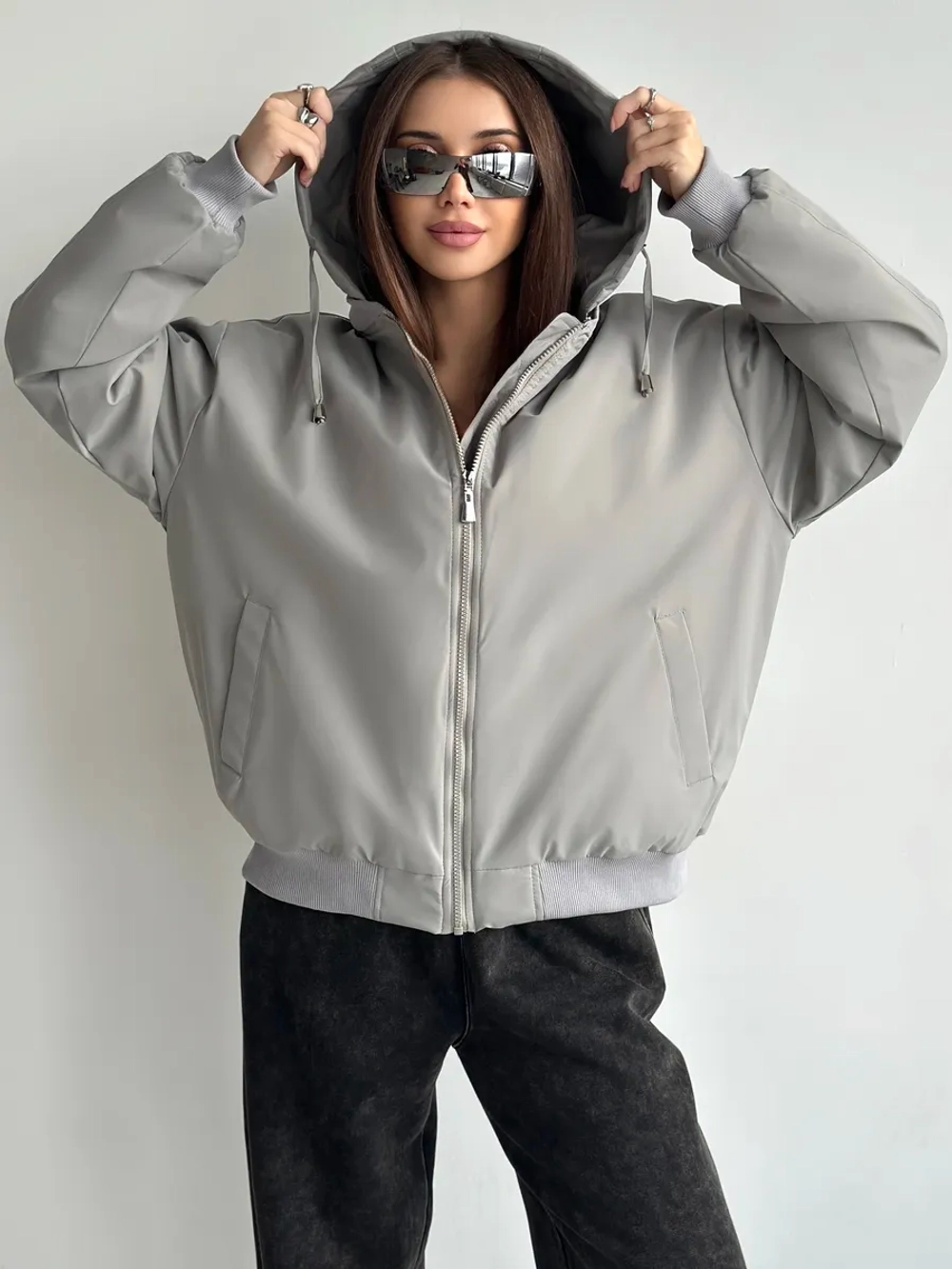 Куртка осенняя оверсайз с капюшоном