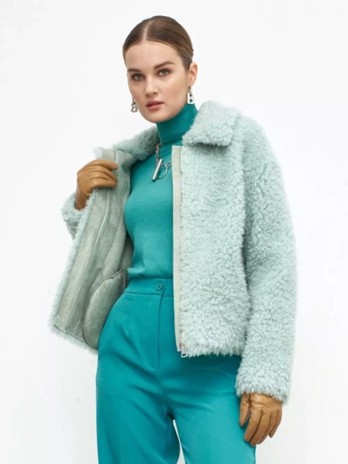 Шуба чебурашка тедди из шерсти, зеленая, SilverFox