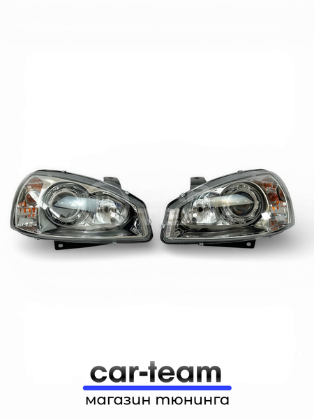 Фары на Лада Калина 1 передние с Bi LED модулями 2.5 дюйма, хром маска (под ключ)