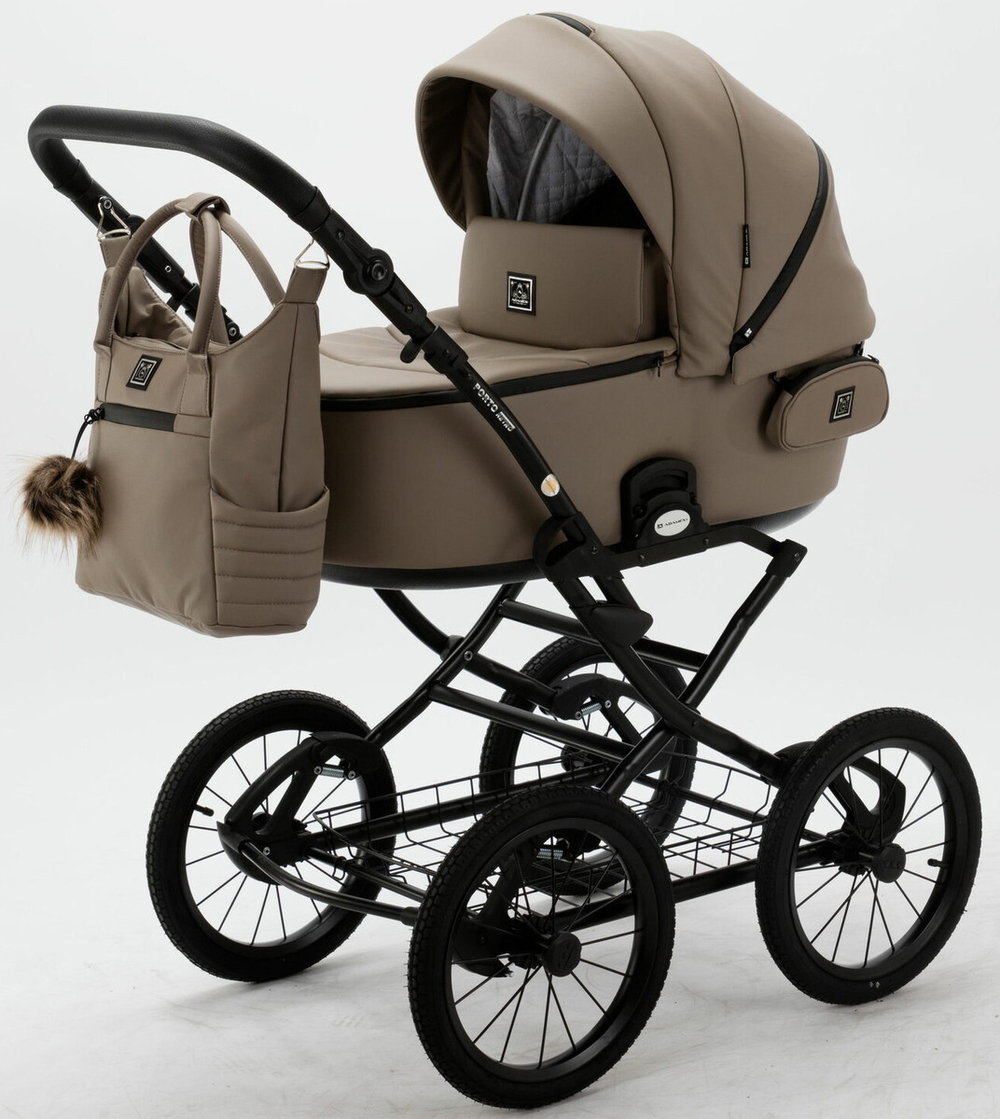 Детская коляска Adamex Porto Retro Deluxe 3 в 1 PO-SA09 (Т.БЕЖ.КОЖА)