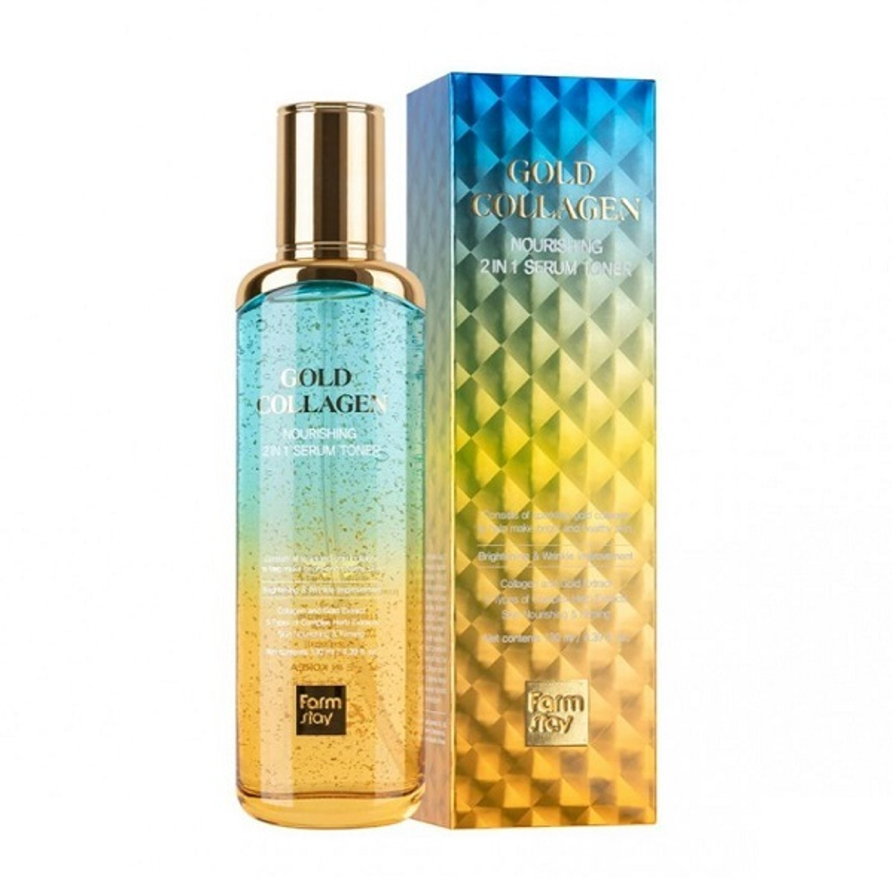 Питательный тонер-сыворотка 2в1 с Золотом и Коллагеном FarmStay Gold Collagen Nourishing Serum Toner 130мл