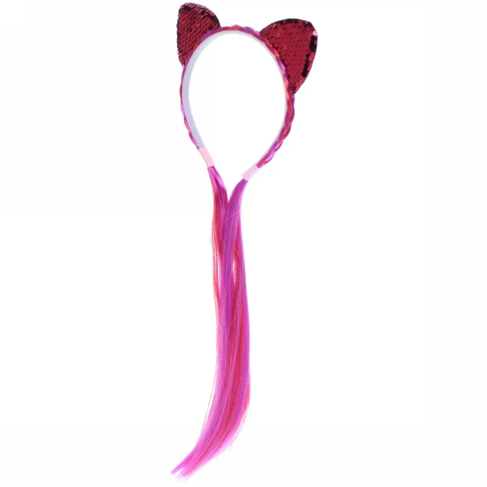 Ободок карнавальный с косой «Радужная кошка» 40 см, микс