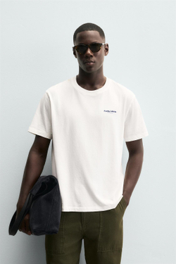 ZARA ФУТБОЛКА С ПРИНТОМ «ЛОБСТЕР», ЖЕЛТОВАТО-БЕЛЫЙ