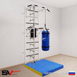 Шведская стенка Sv Sport усиленная 6755 (Турник стандарт/Брусья/Канат/Лестница/Цепь/Мешок 15кг/Мат 1м)