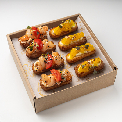 Сет мини-эклеров с креветкой и с муссом ДорБлю