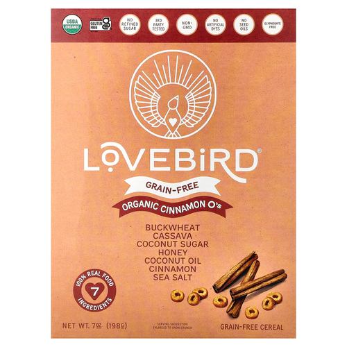 Lovebird, беззерновые хлопья, органические корица, 198 г (7 унций)