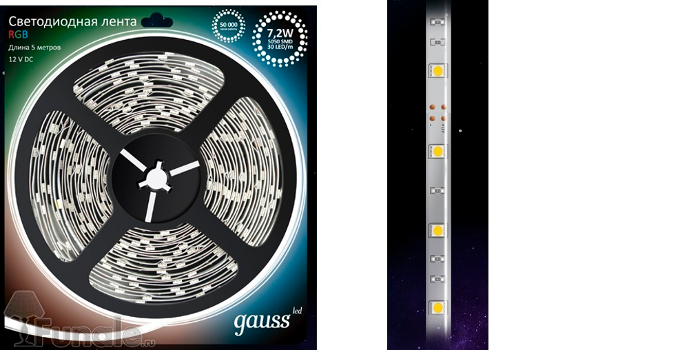 Лента LED 5050-SMD 7.2W 12V DC RGB