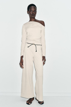 ZARA БРЮКИ-ПИКЕ С ПОЯСОМ, ЭКРЮ