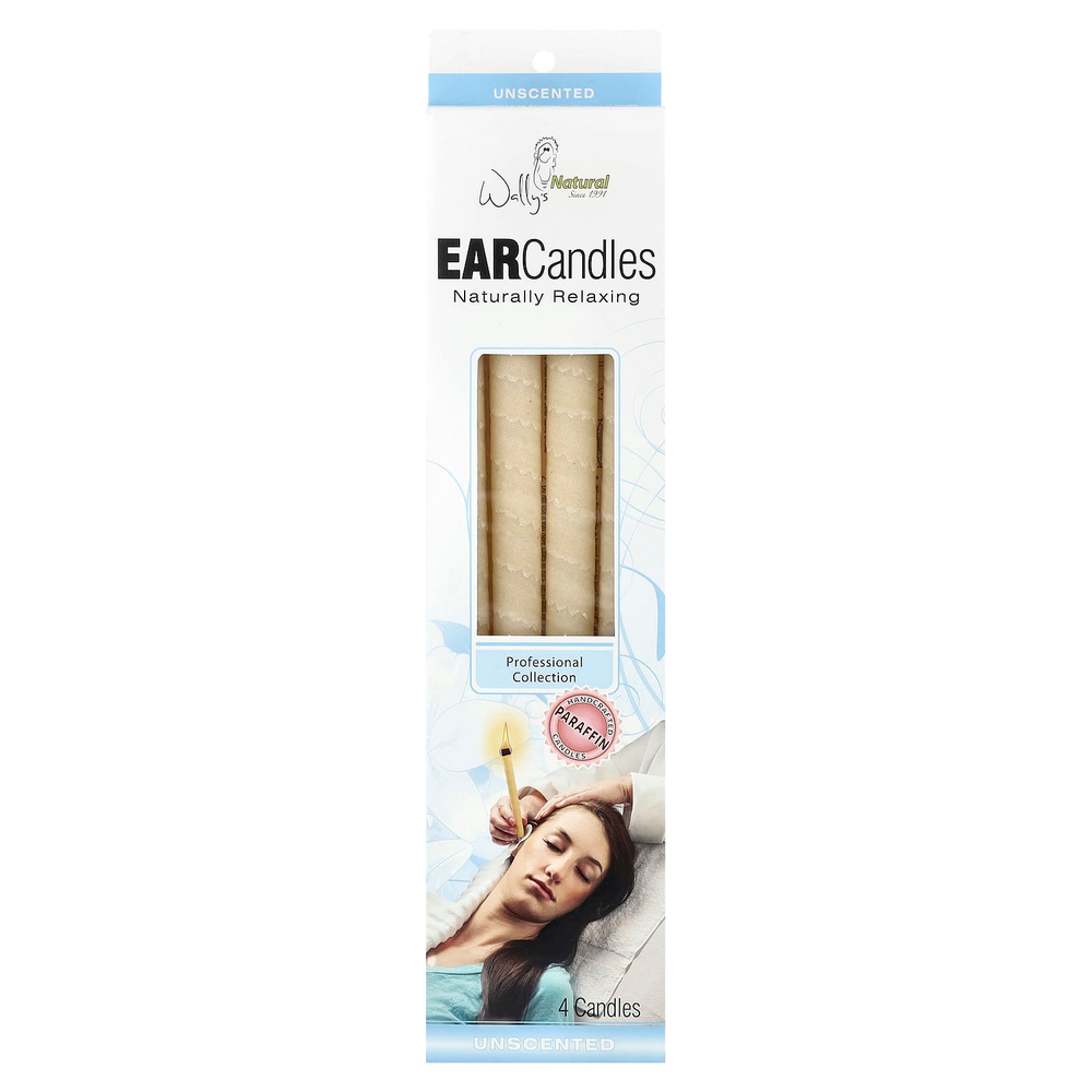 Wally's Natural, Парафиновые ушные свечи Professional Collection, без запаха, 4 свечи