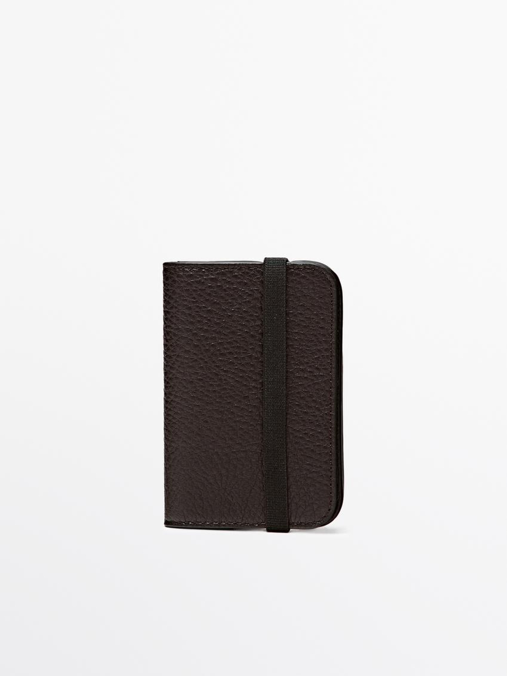 Massimo Dutti Кардхолдер из кожи наппа с клапаном, коричневый
