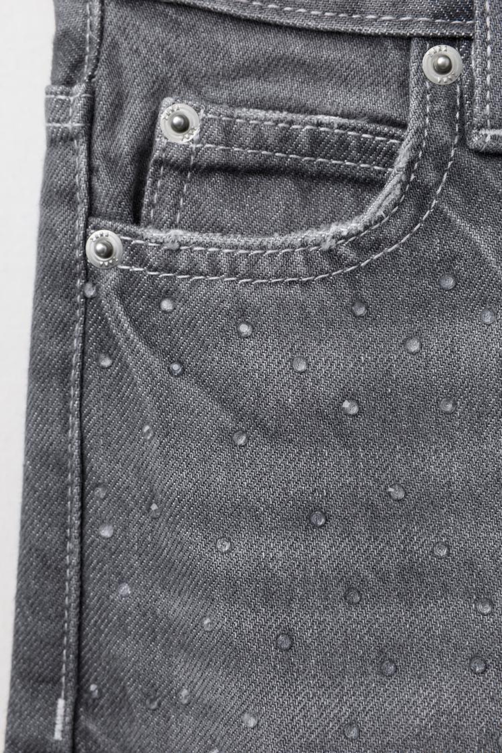 ZARA ДЖИНСЫ WIDE LEG СО СТРАЗАМИ, СЕРЫЙ